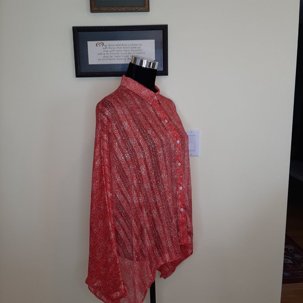 Bucket List Lightweight Button Down Batwing Blouse - image 2